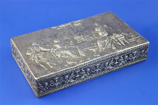 An early 20th century Hanau silver rectangular cigarette box, 8.25in.